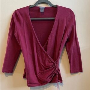 Ann Taylor Burgundy Faux Wrap Sweater